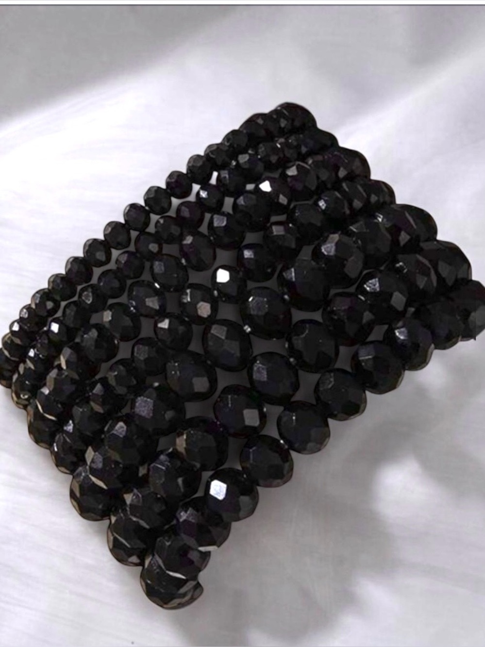 7pc Classic Black Faceted Bead Stretch Bracelet Set